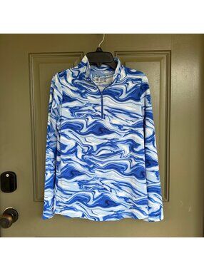 IBKUL Devin Blue Marble Swirl Print 1/4 Zip Pullover Top Size XS